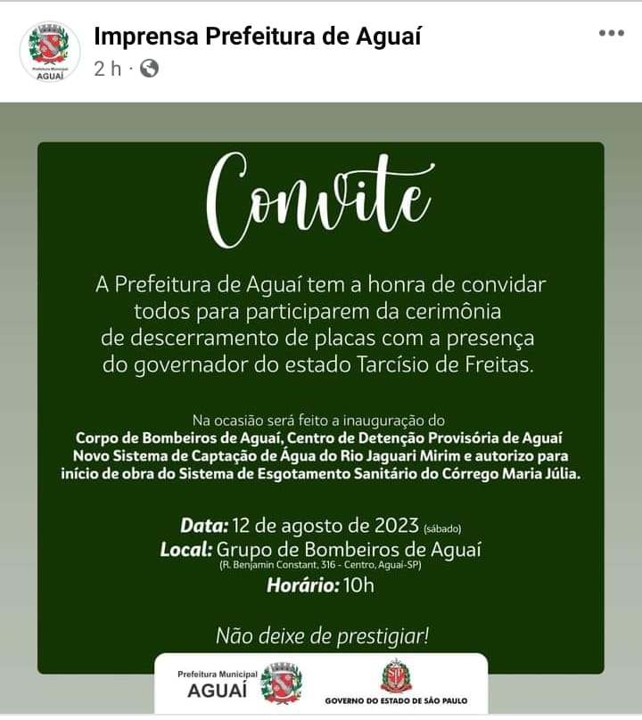 Convite da Prefeitura de Aguai