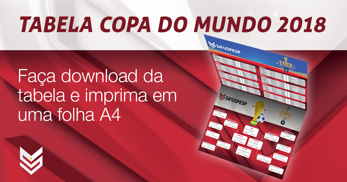 Tabela da Copa do Mundo para imprimir